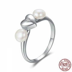 Genuine 925 Sterling Silver Sweet Heart with Fresh Water Pearl Finger Rings for Women Wedding Engagement Jewelry SCR156 RING-0231