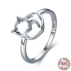 Authentic 100% 925 Sterling Silver Naughty Little Cat & Heart Finger Ring for Women Sterling Silver Jewelry Gift SCR104 RING-0139