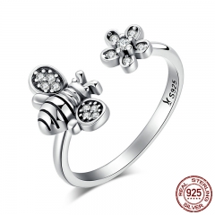 Hot Sale 925 Sterling Silver Cute Bee & Poetic Daisy Flower Open Finger Ring for Women Sterling Silver Jewelry SCR086 RING-0133