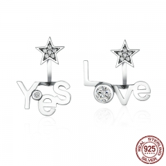 High Quality 100% 925 Sterling Silver Yes & Love Letter Star Shape Stud Earrings for Women Jewelry Girlfriend Gift SCE153 EARR-0174