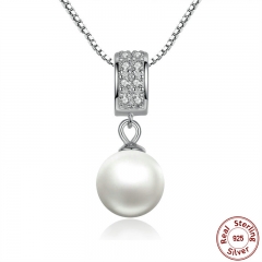 925 Sterling Silver Simulated Pearl Pendant Necklace Long Chain Necklace Jewelry Wedding Necklace Accessories SCN030 NECK-0011