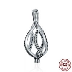 Authentic 925 Sterling Silver Twisted Wave Line Circle Cage Pendant Clear CZ Pendant fit Chain Necklace jewelry SCP030 CASE-0024