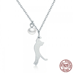 Popular Real 100% 925 Sterling Silver Naughty Kitten Cat Women Pendant Necklaces Fashion Sterling Silver Jewelry SCN175 NECK-0106