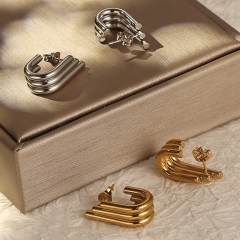 Pendientes llamativos de lujo para mujer chapados en oro de acero inoxidable   ES-2963