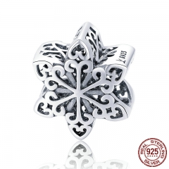 Genuine 925 Sterling Silver Elegant Snowflake Openwork Beads fit Women Charm Bracelets & Necklace DIY Jewelry SCC719 CHARM-0787