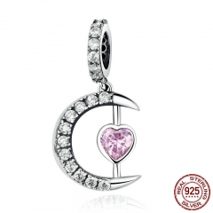 100% 925 Sterling Silver Pink Moon Heart Pendants Charms fit DIY Beads & Jewelry Makings Accessories SCC040 CHARM-0131