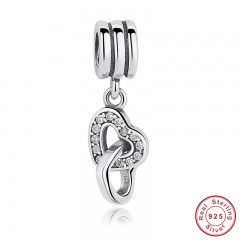 925 Sterling Silver Interlocking Love Rose & CZ Pendant & Charm Fit Bracelet Double Heart Shaped PAS043 CHARM-0017