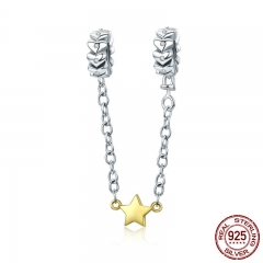100% 925 Sterling Silver Stackable Heart Chain Star Dangle Safety Chain Charm fit Charm Bracelet DIY Jewelry SCC603 CHARM-0643