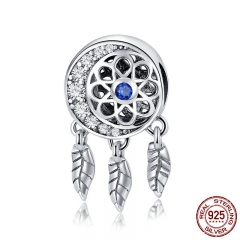 100% 925 Sterling Silver Moon Shape Dream Catcher Trendy Charm Beads fit Charm Bracelets & Necklaces DIY Jewelry SCC718 CHARM-0823