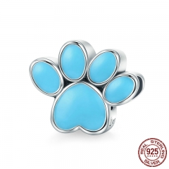 Authentic 925 Sterling Silver Animal Dog Footprints Enamel Charm Beads Fit Bracelets Necklaces Jewelry Making SCC766 CHARM-0810