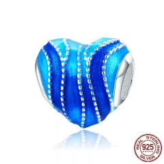 Romantic New 925 Sterling Silver Blue Enamel Heart Shape Charm Beads fit Bracelets & Necklaces Jewelry Making SCC787 CHARM-0803
