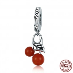100% 925 Sterling Silver Red Enamel Sweet Cherry Fruit Charm Pendant fit Women Bracelet & Bangles DIY Jewelry BSC011 CHARM-0868