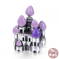 100% 925 Sterling Silver Fantasy Castle Princess Love Purple Enamel Beads fit Charm Bracelet & Necklaces Jewelry SCC701 CHARM-0751