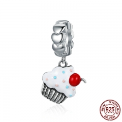 Hot Sale 925 Sterling Silver Sweet Cherry Cream Cupcake Pendant Charms fit Women Charm Bracelets Fine Jewelry SCC350 CHARM-0422
