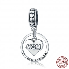 100% 925 Sterling Silver Mom I Love You Forever Heart Charm Pendant fit Women Bracelet & Necklace Jewelry Gift SCC649 CHARM-0729