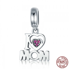 100% Authentic 925 Sterling Silver i Love Mom Letter Pendant Charms fit Bracelets Fashion Jewelry Mother Gift SCC420 CHARM-0401