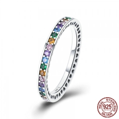 Genuine 100% 925 Sterling Silver Colorful CZ Crystal Round Pave Finger Rings Engagement Wedding Jewelry Gift S925 SCR392 RING-0436