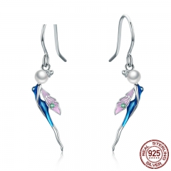 Romantic 100% 925 Sterling Silver Figure Lovely Fairy Crystal Drop Earrings for Women Sterling Silver Jewelry Gift SCE378 EARR-0380