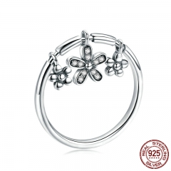 Authentic 925 Sterling Silver Daisy Flower Dangle Finger Rings for Women Fashion Sterling Silver Ring Jewelry SCR395 RING-0427