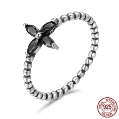 100% 925 Sterling Silver Modern Fashionable Flower Clear Black CZ Finger Rings for Women Sterling Silver Jewelry SCR137 RING-0163