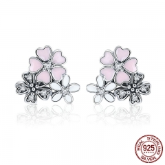 100% 925 Sterling Silver Pink Daisy Cherry Blossoms Flower Stud Earrings for Women Sterling Silver Jewelry Gift SCE400 EARR-0413