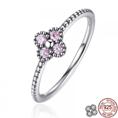 2 Color 100% 925 Sterling Silver Pink & White Clear CZ Romantic Clover Ring Women Fashion Jewelry PA7197 RING-0055