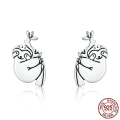 Hot Sale 100% 925 Sterling Silver Lovely Sloth Animal Small Stud Earrings for Women Sterling Silver Jewelry S925 SCE327 EARR-0345