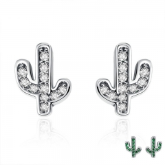 Spring Collection 100% 925 Sterling Silver White & Green Cactus Stud Earrings for Women Silver Jewelry Bijoux SCE286 EARR-0315