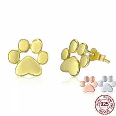 Cat Earrrings 925 Sterling Silver Animal Dog Cat Footprints Stud Earrings for Women 3 Colors Gold Color Jewelry SCE407-4 EARR-0419