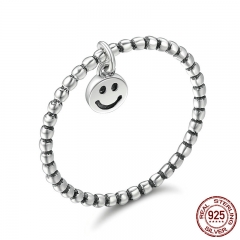 Hot Sale 100% 925 Sterling Silver Lovely Smile Face Dangle Finger Rings for Women Sterling Silver Jewelry Gift SCR147 RING-0156