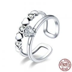 925 Sterling Silver Elegant Heart to Heart Clear Cubic Zircon Open Size Rings for Women Sterling Silver Jewelry SCR429 RING-0469