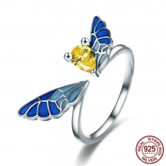 New Trendy 100% 925 Sterling Silver Lovely Butterfly Fairy Adjustable Open Size Ring Women Sterling Silver Jewelry SCR359 RING-0397