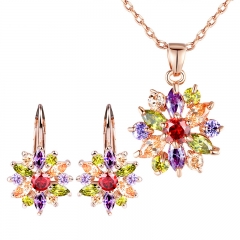 Luxury Gold Color Flower Jewelry Sets For Women Wedding with Colorful AAA Cubic Zircon JIE014-JIN024 FASH-0031