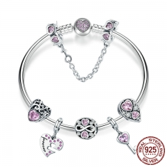 100% 925 Sterling Silver Romantic Love Pink CZ Infinity Girlfriend Bracelets & Bangles for Women Silver Jewelry SCB811 BRACE-0106