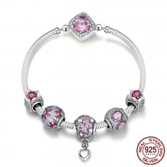 Authentic 925 Sterling Silver Pink CZ Infinity Flower Hot Air Balloon Bracelets & Bangles for Women Silver Jewelry SCB803 BRACE-0097