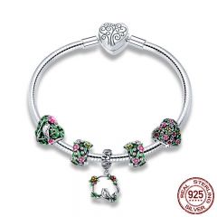 Real 925 Sterling Silver Spring Flower Colorful Enamel Charm Bracelets & Bangles for Women Sterling Silver Jewelry SCB804 BRACE-0108