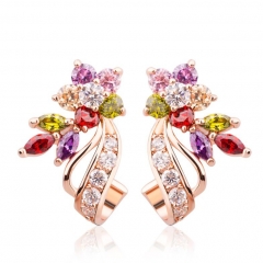 Gold Color Flower Oversized Big Stud Earrings with Multicolor AAA Zircon Stone Birthday Gift Jewelry JIE019 FASH-0014