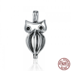 Authentic 100% 925 Sterling Silver Animal Pendant Cute Owl Cage Pendant Women fit Women Chain Necklace jewelry SCP023 CASE-0013
