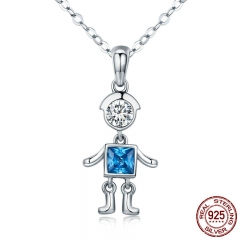 Real 100% 925 Sterling Silver Cute Figure Cool Boy & Girl Pendant Necklaces for Women Fashion Silver Jewelry Gift SCN206 NECK-0150
