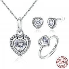 925 Sterling Silver Jewelry Set Sparkling Love Heart Jewelry Sets Wedding Engagement Jewelry Mother's Day Gift -ZHS009 SET-0012