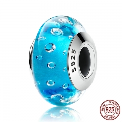 925 Sterling Silver Blue Effervescence, Clear CZ Murano Glass Beads fit Bracelet Authentic Silver Jewelry S925 SCZ029 CHARM-1021