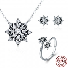 100% 925 Sterling Silver Luminous CZ Sparkling Snowflake Geometric Women Jewelry Set Sterling Silver Jewelry Gift ZHS057 SET-0044