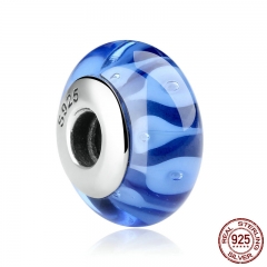 Classic 925 Sterling Silver Blue European Murano Glass Beads Charms Fit Bracelets & Bangles for Women with "S925" SCZ007 CHARM-1007