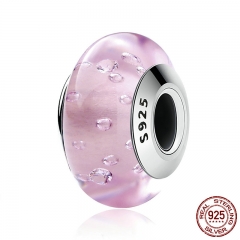 925 Sterling Silver Pink Fizzle Glass Charm Murano Glass Beads fit Charm Bracelet Silver Jewelry S925 SCZ025 CHARM-1014