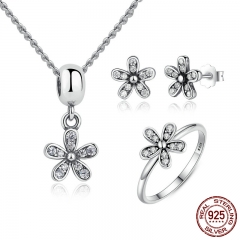 Genuine 925 Sterling Silver Jewelry Set Dazzling Daisy & Clear CZ Bridal Jewelry Sets Sterling Silver Jewelry ZHS015 SET-0003
