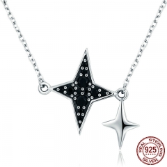 Genuine 100% 925 Sterling Silver Sparkling Geometric Black CZ Pendant Necklaces Women Sterling Silver Jewelry Gift SCN234 NECK-0182