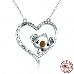 High Quality Real 925 Sterling Silver Lovely Koala in Heart Pendant Necklaces for Women Sterling Silver Jewelry SCN256 NECK-0180