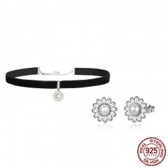 Elegant 925 Sterling Silver Daisy Flower Freshwater Pearl Choker Necklaces & Earrings Jewelry Set Fine Jewelry Making TAO-0059