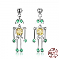 Alta Calidad 925 Plata Esterlina Pequeño Robot Aretes Para Mujer Verde Amarillo Cz Sterling Silver Jewelry Gift Sce491 EARR-0560