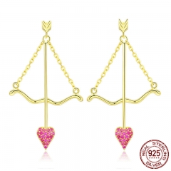 Verdadero Cupido Flecha De Plata 925 Corazon Rosa Pendientes De Gota Para Mujeres Valentines Day Gift Jewelry Bse023 EARR-0588